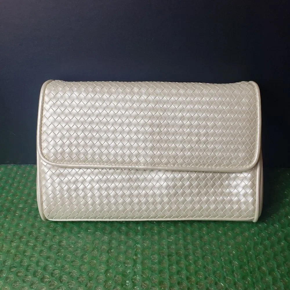 Woven cream satin clutch